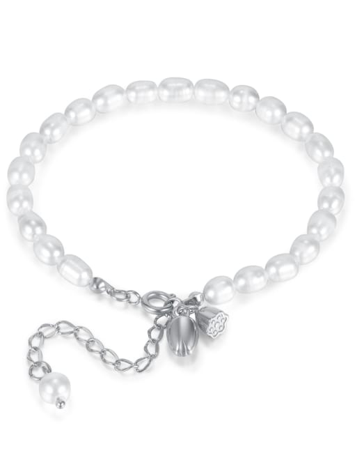 [1298] steel bracelet Stainless steel Freshwater Pearl Geometric Minimalist Bracelet
